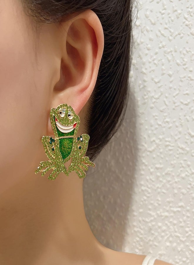 Aktully Frog Earrings for Women Vintage Rhinestone Frogs Stud Earrings Cute Funny Animal Earrings Frog Jewelry for Women (Green) - Image 2